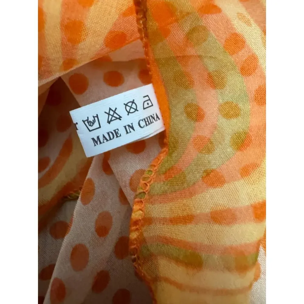 Y2K Sheer Silk Blend Polka Dot Retro Print Rectangle Scarf